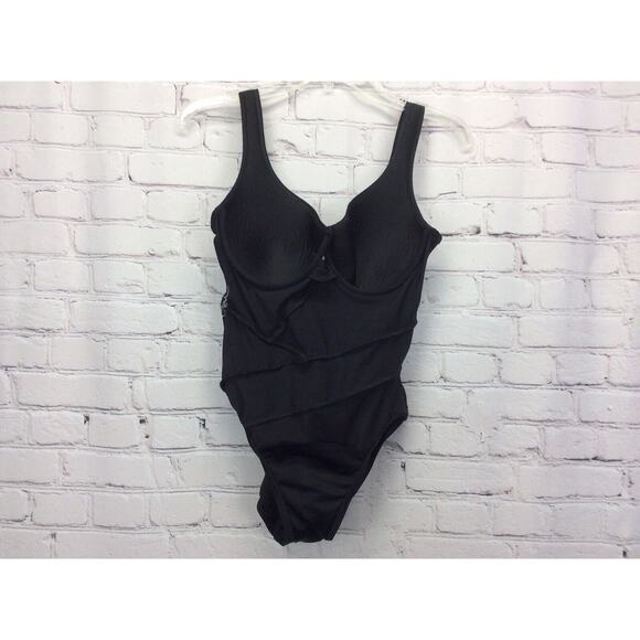 MiracleSuit Ruched One Piece Swimsuit Women's 6/10 Black Beach Cruise Vacation - Picture 7 of 11